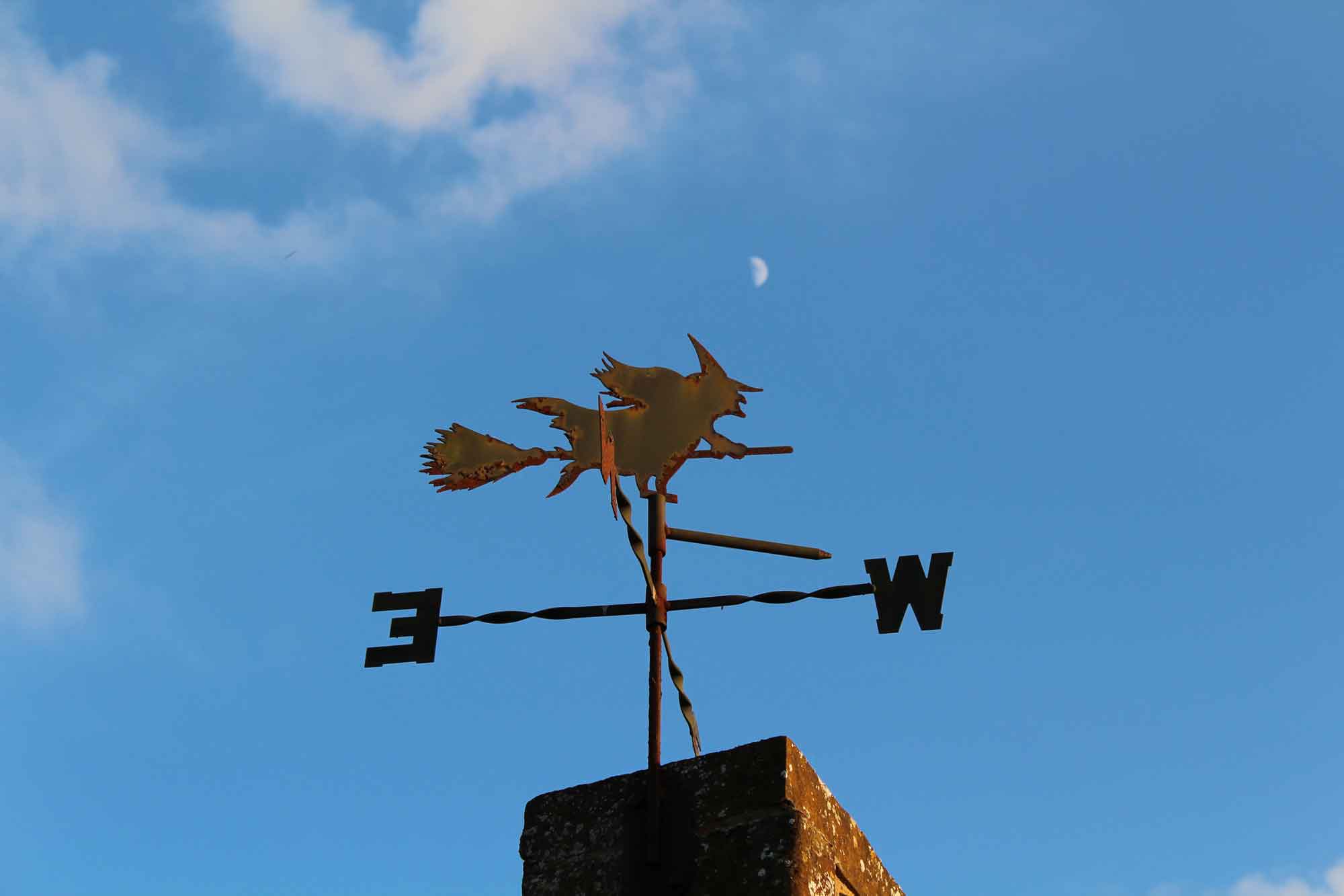 Witch weather vane at Heath Farm Holiday Cottages
